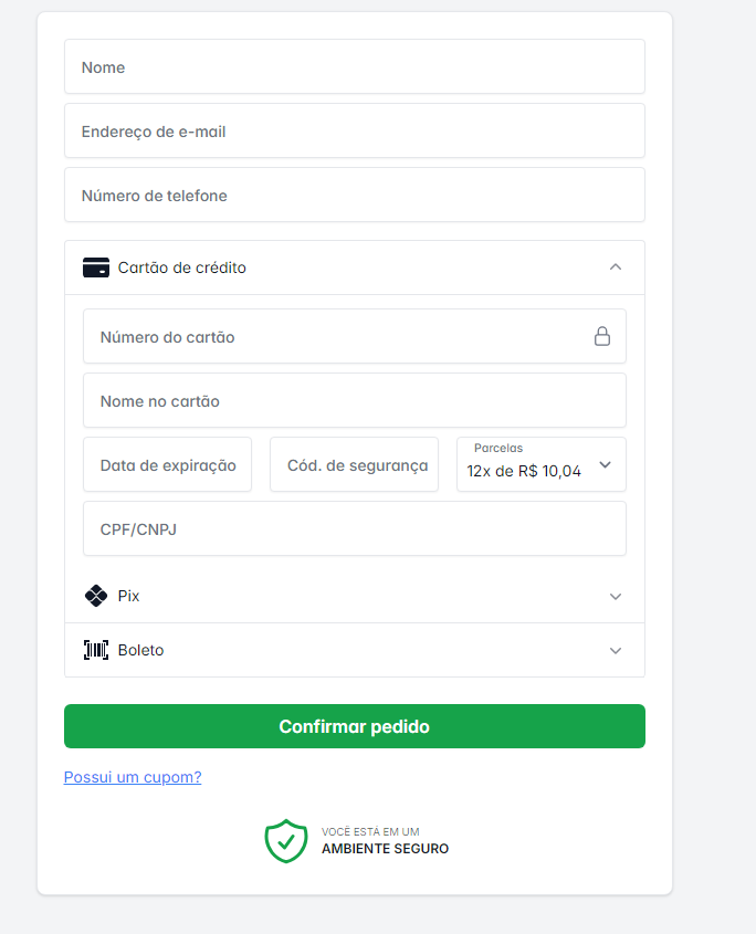 Captura de tela do checkout no layout de info produto